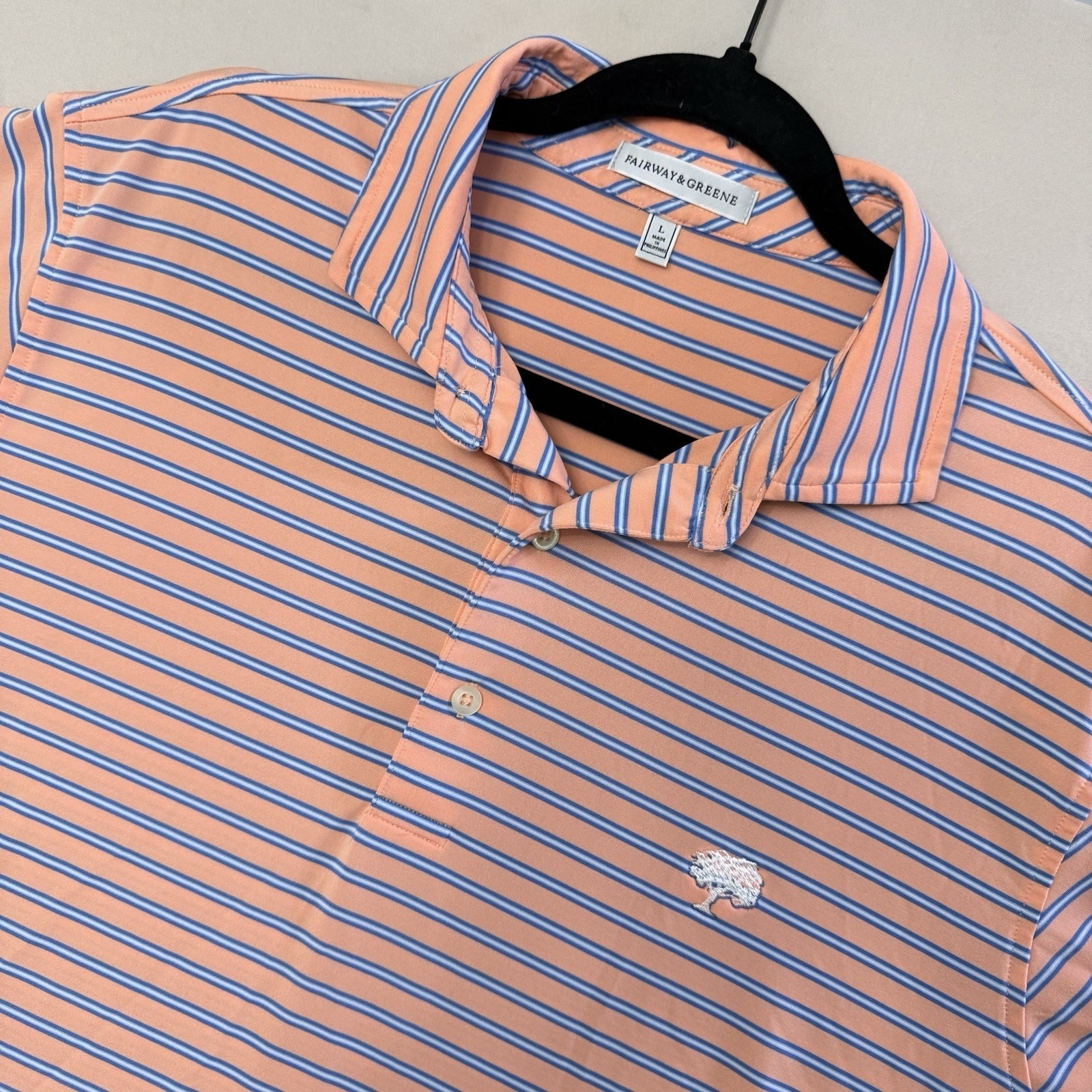 Fairway  Greene Polo Shirt Mens Large Orange Blue Stripe Golf Performance